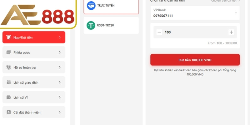 Thời gian rút tiền AE888